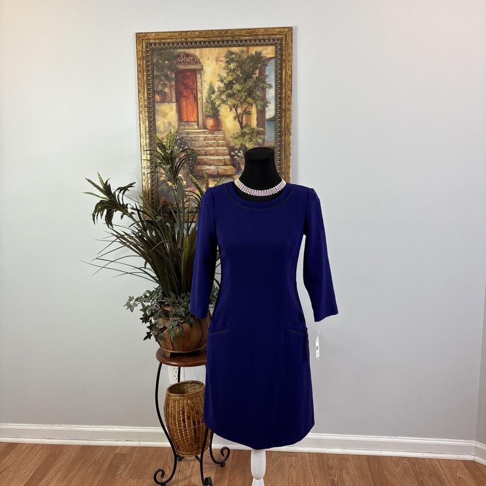 Eliza J Missy Dress Purple 3/4 Sleeve Zipper Back Shift Size 2